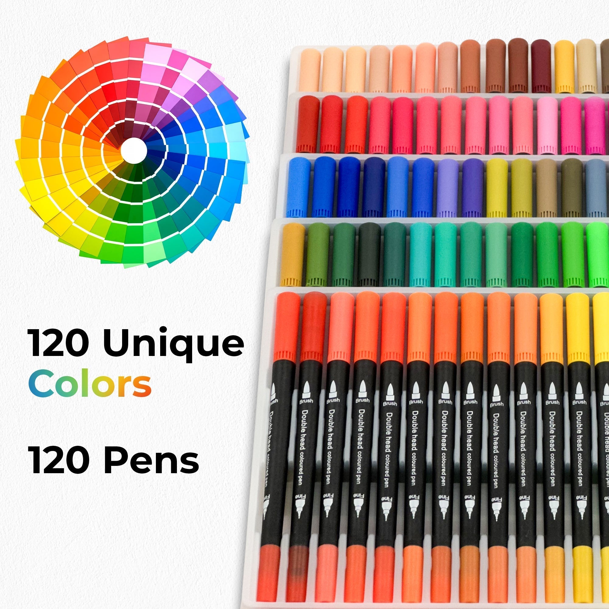 NextG Artz – Dual Tip Brush Art Marker Pens, 120 Unique Bright Colors