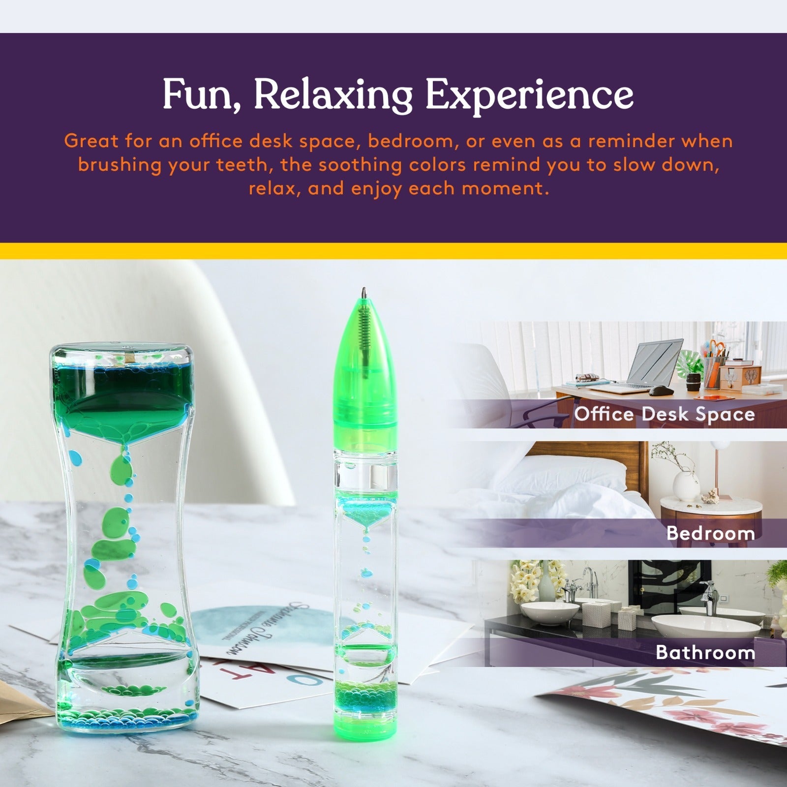 Special Supplies Liquid Motion Bubbler Toy Timer and Pen Combo (Set of 6) Colorful Hourglass Timer with Droplet Movement, Bedroom, Kitchen, Bathroom Sensory Play, Cool Home or Desk Décor