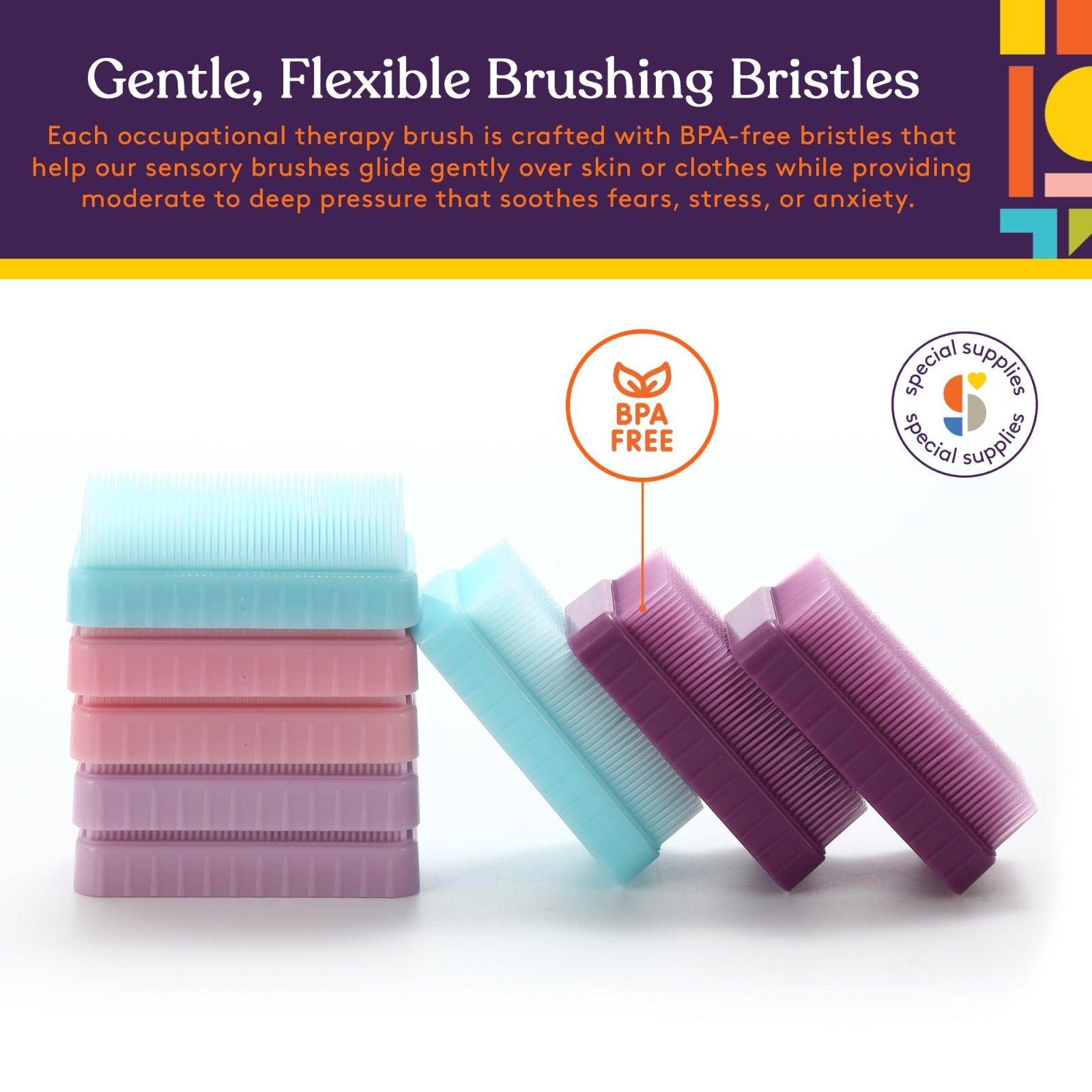 Special Supplies Therapressure Therapy Brush for Occupational and Sensory Brushing - Unicorn Colors - 8 Pack