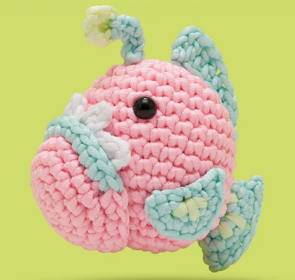 Educational Crochet Learning Kit – Beginner Fiber Arts Skill Development: Woobles Poe the Angler Fish