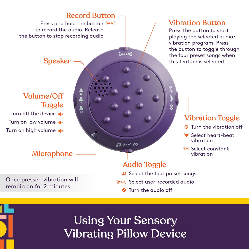 Sensory Vibrating Pillow – Pressure-Activated Calming Support for Kids & Adults, 12” Plush with Textured Bumps, 3 Vibration Modes, Music & Voice Recording (Blue)